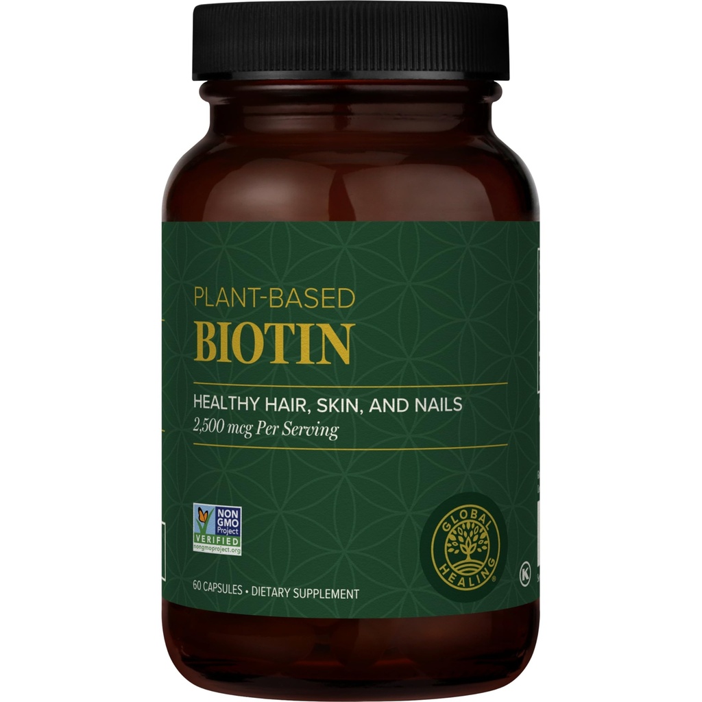 Global Healing Center - Biotin (Vitamin B7) Biotin for hårvekst Supplement Vitaminer, støtter strålende hud, og sterkere negler, hår tap vitaminer for kvinner og menn, mer enn 1000mcg