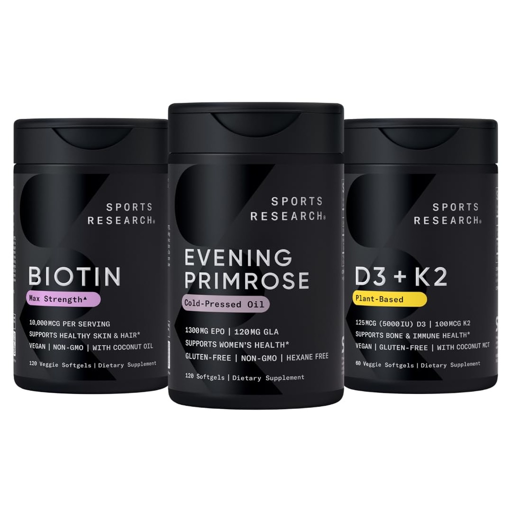 Idrettsforskning Vegansk Biotin 10 000mcg med kokosolje, kveldspris Supplement fra kaldpresset olje og plantebasert vitamin K2 MK7 + Vegansk D3 5000iu