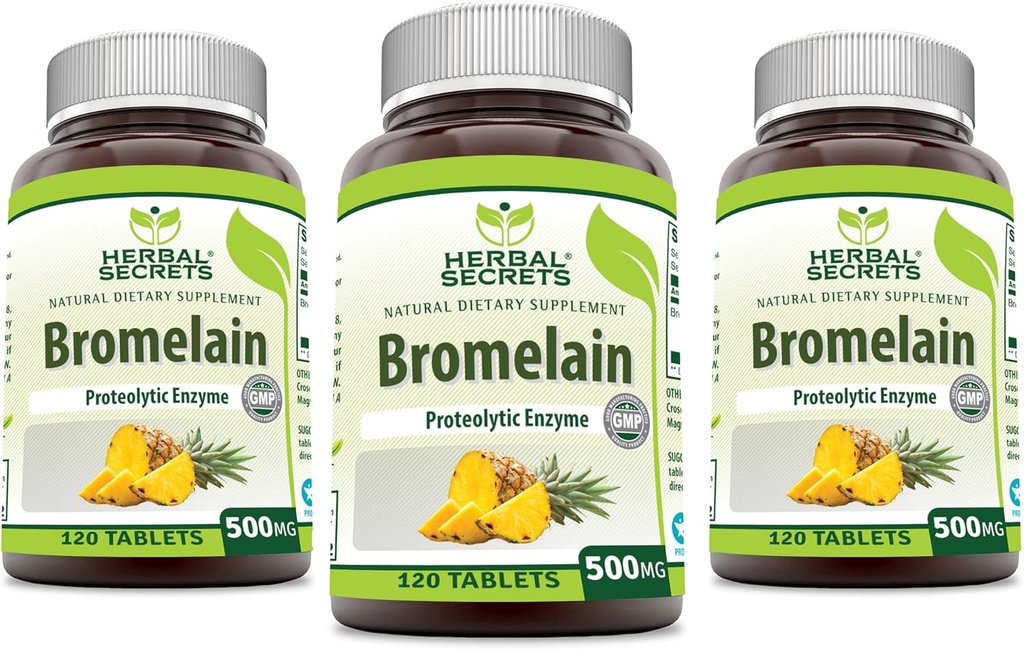 Herbal hemmeligheter Bromelain 500 Mg 120 tabletter Supplement | Pakke med 3 | Ikke-GMO | Glutenfri | laget i USA
