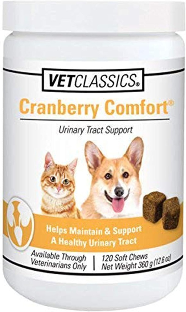 Vet Classics Cranberry Comfort Urin Tract Kjæledyr Supplement for hunder, katter - opprettholder hund bladder helse, Cat Bladder kontroll - Kjæledyr kosttilskudd for inkontinens - 120 myk Chews