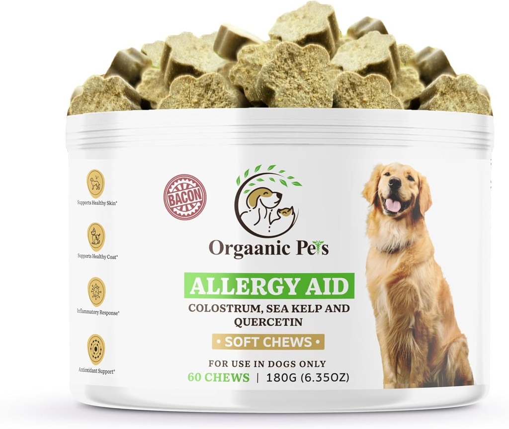 Herbal Dog Allergy Relief med SEA KELP - Colossum - Quercetin - Mushrooms - Omega + 11 Naturlig Allergi Relief Urter - Myke Chews for hud og sesong allergier