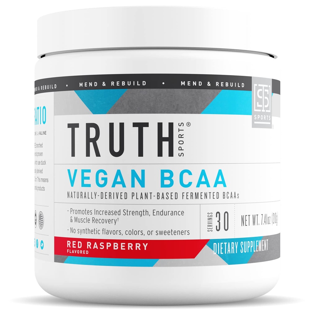 Sannhet Ernæring Vegan BCAA pulver- 2:1:1 Forhold Naturlig BCAA Aminosyrer pulver for energi, muskelbygging, post trening gjenoppretting drikke for muskel gjenoppretting (raud bringebær, 30 serveringer)