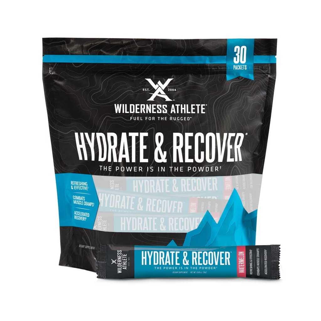 Wilderness Athlete - Hydrate og gjenopprette | Liquid Hydration Packets Electrolyte Drink Mix - Gjenopprett raskere med Bcaas - 30 enkelt servering Hydrate Packets (Watermelon)