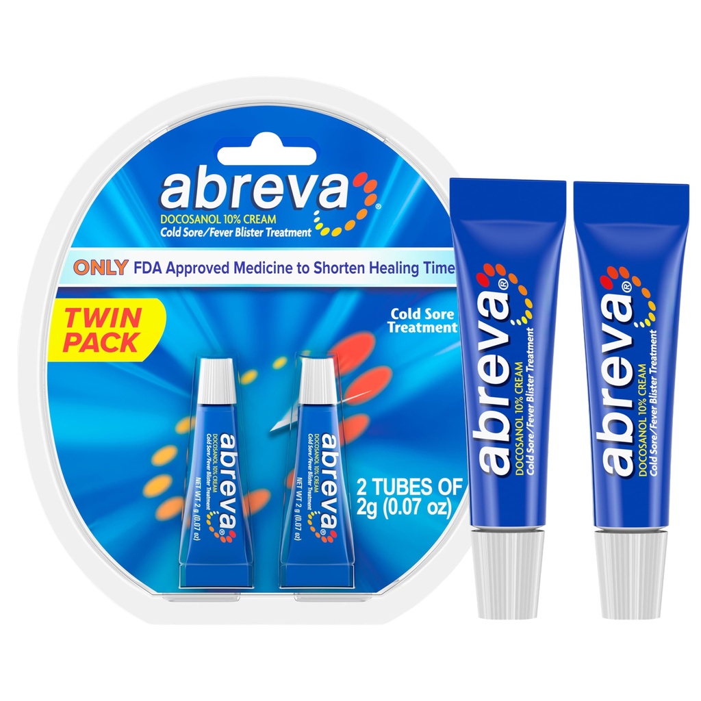Abreva 10 prosent dokosanol kald sår behandling, behandler feberblester i 2,5 dager - 0,07 oz Tube x 2