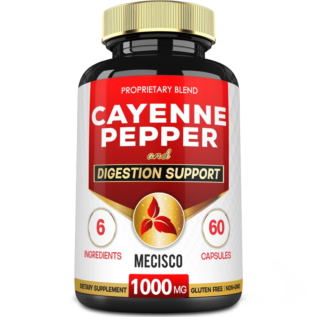 6in1 Cayenne Pepper Capsules med Ginger Root, Beet Root, og Black Pepper og mer - 60 Kapsler - Cayenne Supplement støtter Digestion System, Immunitet