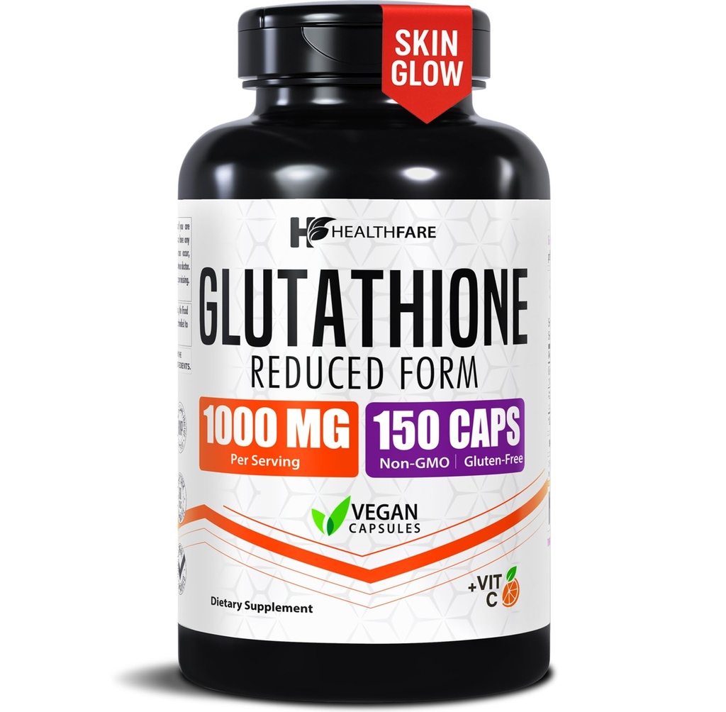 Helsefare Glutathion Supplement 1000 mg | Redusert GSH Antioksidant | 98%+ Høyt renset | 150 Vegan Capsules | Immun & Detox Support | Ikke-GMO, Glutenfri | laget i USA