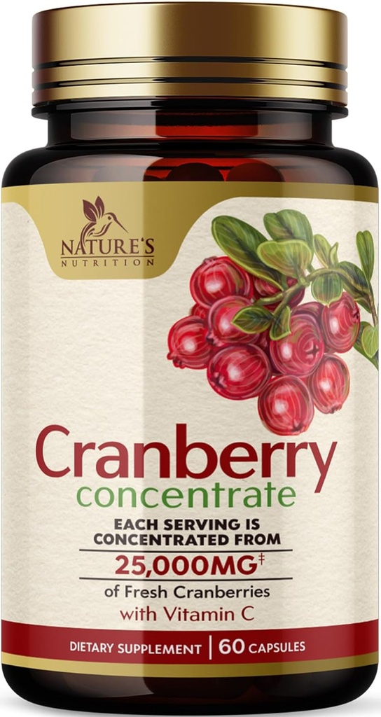 Cranberry Pills Supplement 25 000mg - fersk tranebær ekvivalent med vitamin C & E - urinveistrakt Health Support, sukkerfri formel, fruktpulver ekstrakt - ikke-GMO, flaske i USA - 60 kapsler