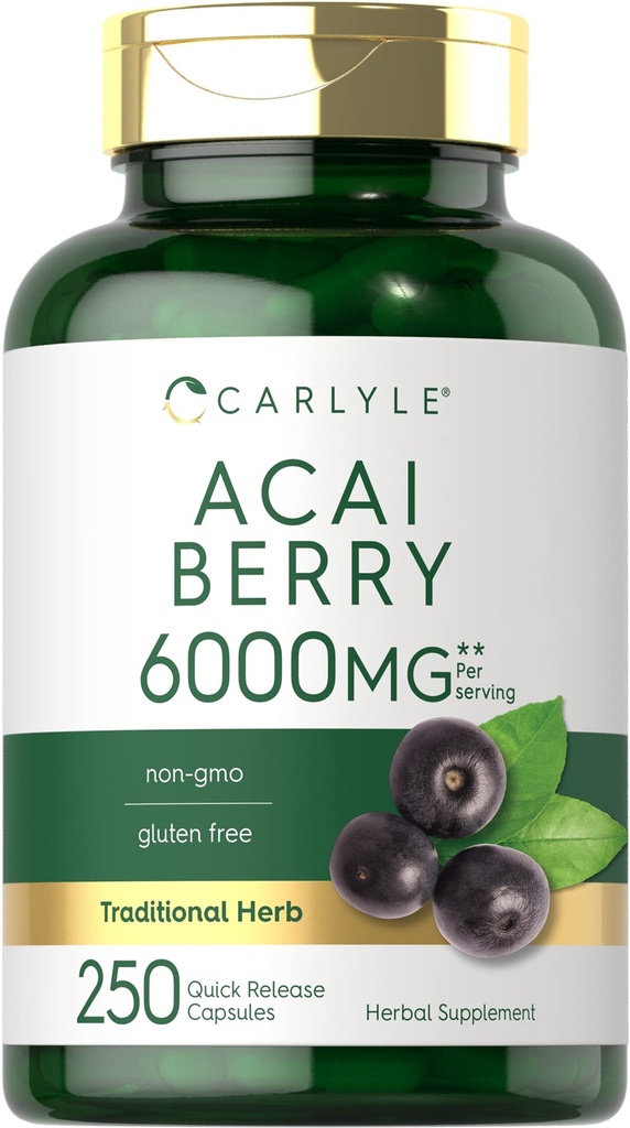 Carlyle Acai Berry Kapsler 6000 mg | 250 greve | Ikke-GMO & Glutenfri Acai Berry Extract