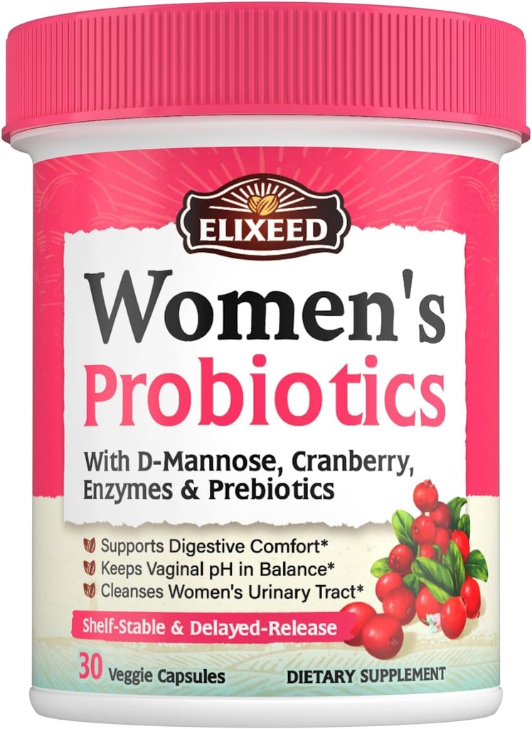 Probiotika for kvinner, 120 milliarder CFU med prebiotika Cranberry D-Mannose & Enzymer, Digestive Vaginal & Urinal Tract Helse, 30 forsinket-depot Caps