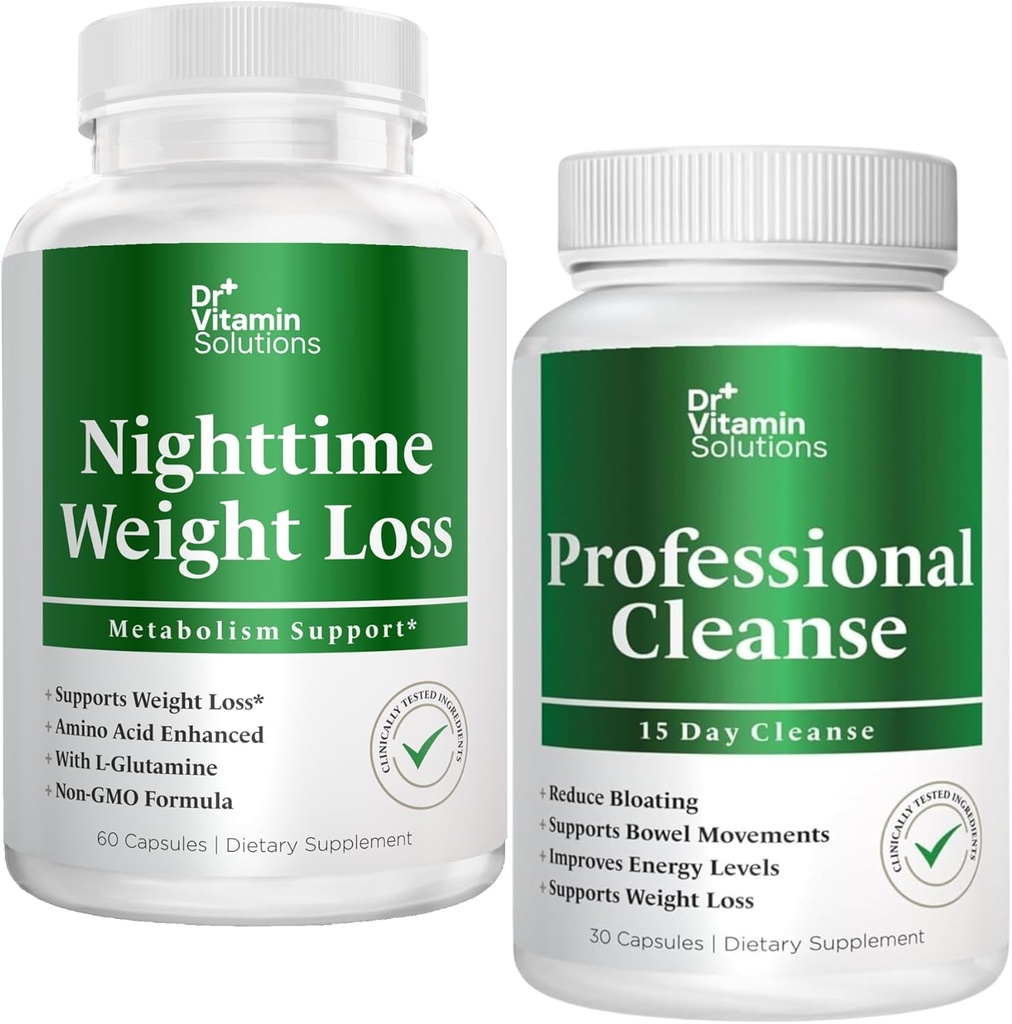 DR VITAMIN SOLUTIONS Natttid Fettforbrenner & 15 dagers rensing for oppblåsing og vekttap, Bundle, 90 Caps