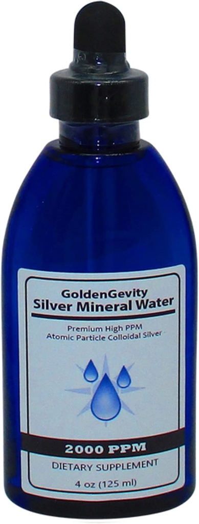 GoldenGevity 2000 PPM Colloidal Silver - 200x Mer Potent | Bioaktiv Atomisk Størrelse Partikler av sølv spor Mineraler | Diett Supplement | 4 oz Flaske