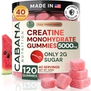 Kreatin Monohydrat Gummies 5g - Bare 2g Sukker, laget i USA - Sour Watermelon Flavor - Vegan & 3. part testet - Pre & Post Trening Supplement for kvinner og menn (120 Count, 40 Services)