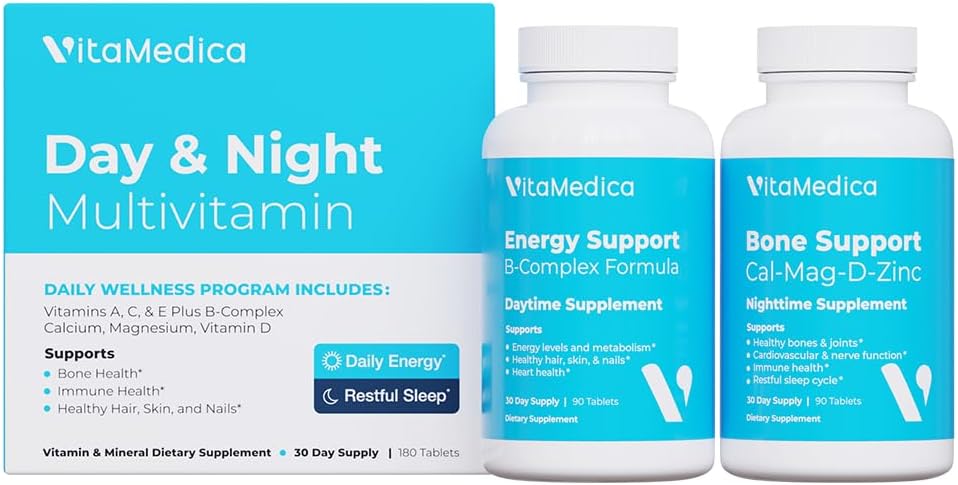 Multivitamin dag og natt rutine | Energi og mental klarhet, Bein og ledd, Skjønnhet, Restful søvn | 30-dagers  Supply vitaminer A, C, D, E, B-kompleks Magnesium, Biotin, Sink, Botaniske, & Mineraler