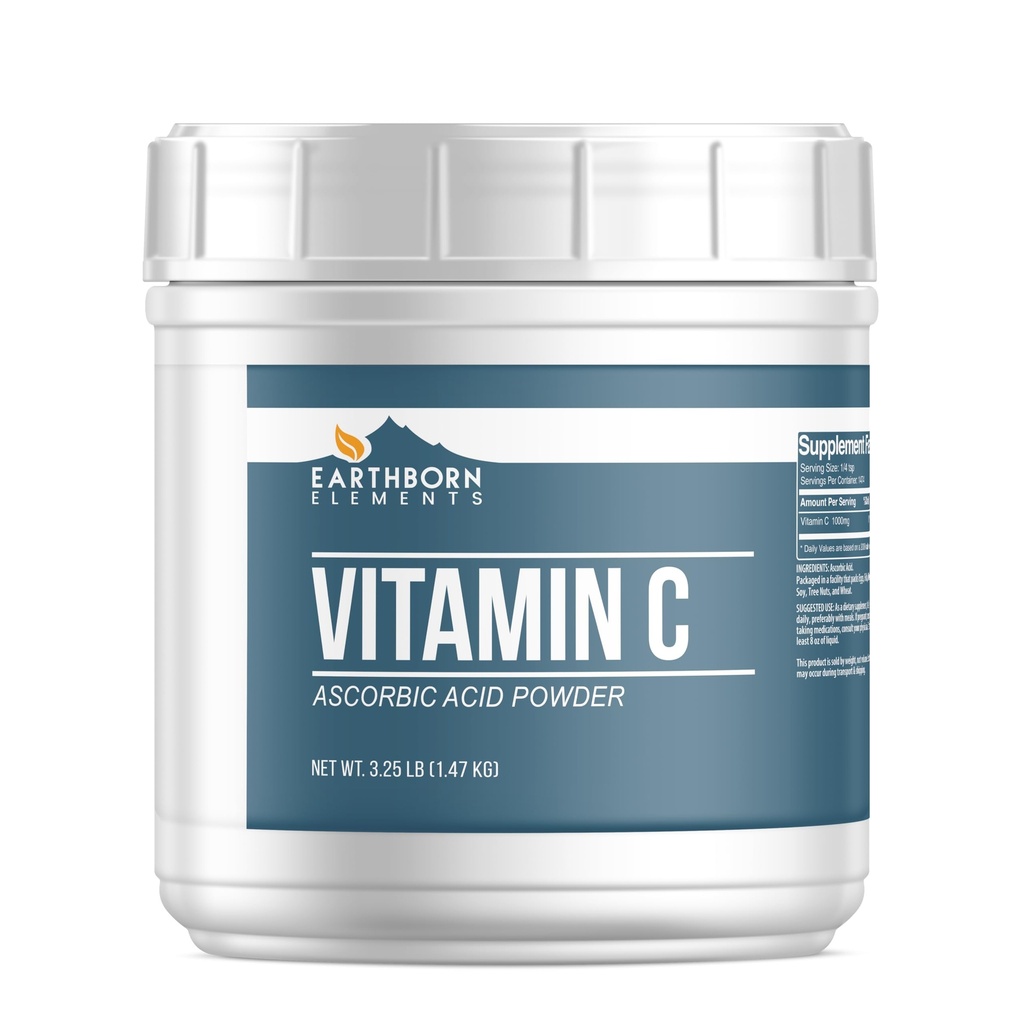 Jordbårne elementer vitamin C pulver 3.25 lb, askorbinsyre, kosttilskudd