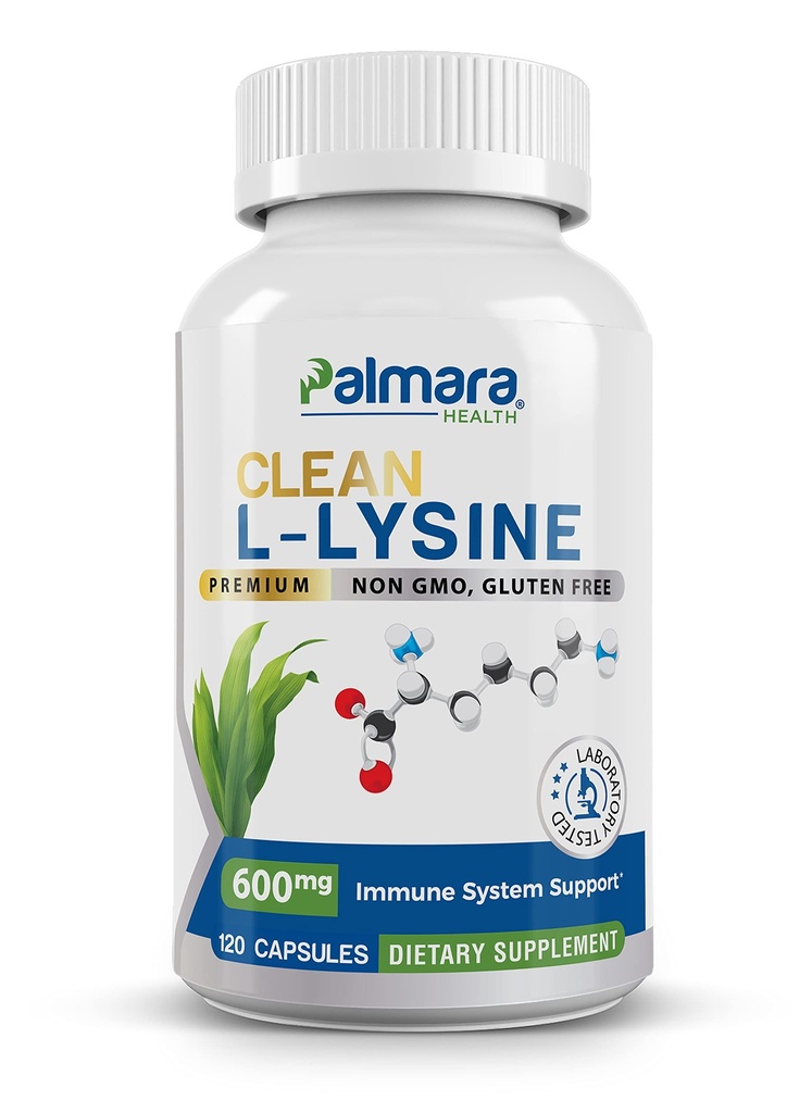 Palmara Health Clean L-Lysine 600mg, 120 kapsler | Vegan, ikke-GMO, & Glutenfri