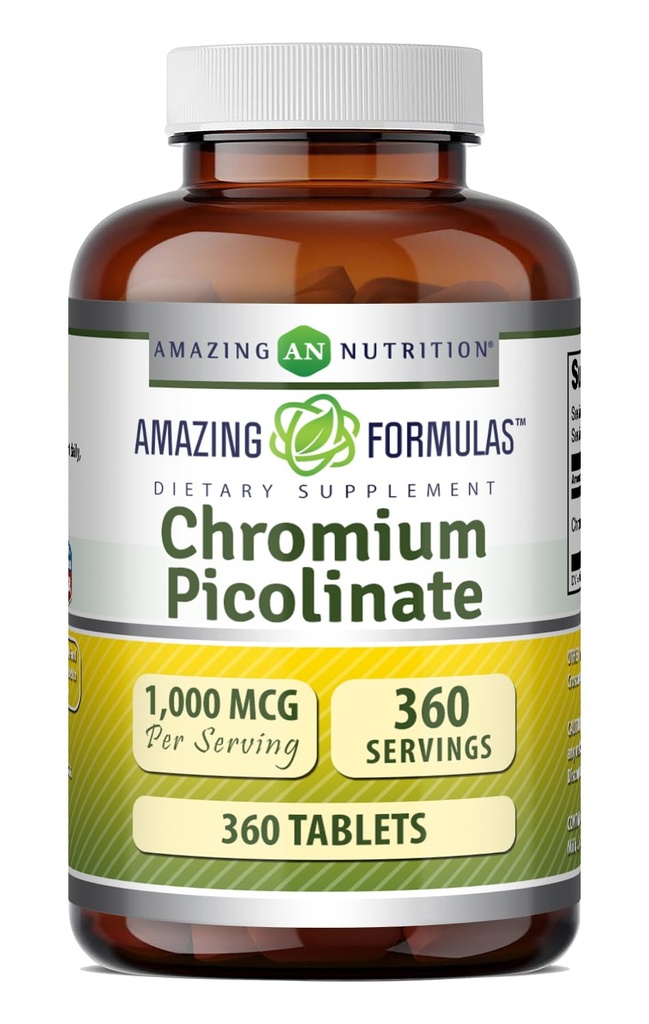 Amazing Formler Krom Picolinate 1000 Mcg  Tablet Tabletter Supplement | Ikke-GMO | Glutenfri | laget i USA (1 pakke | 360 greve)