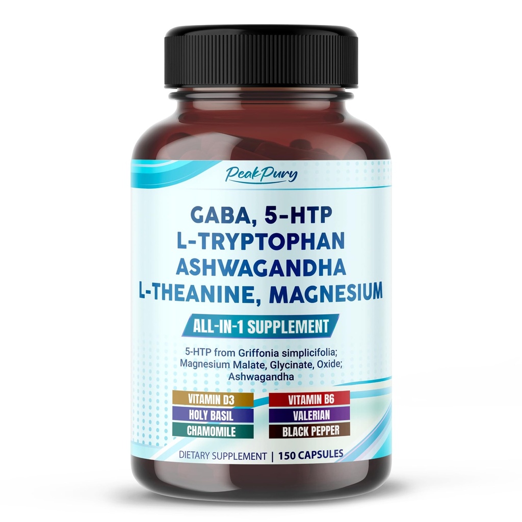 GABA, 5-HTP L-Tryptophan Ashwagandha Kamille L-Theanine Magnesium - Laget i USA