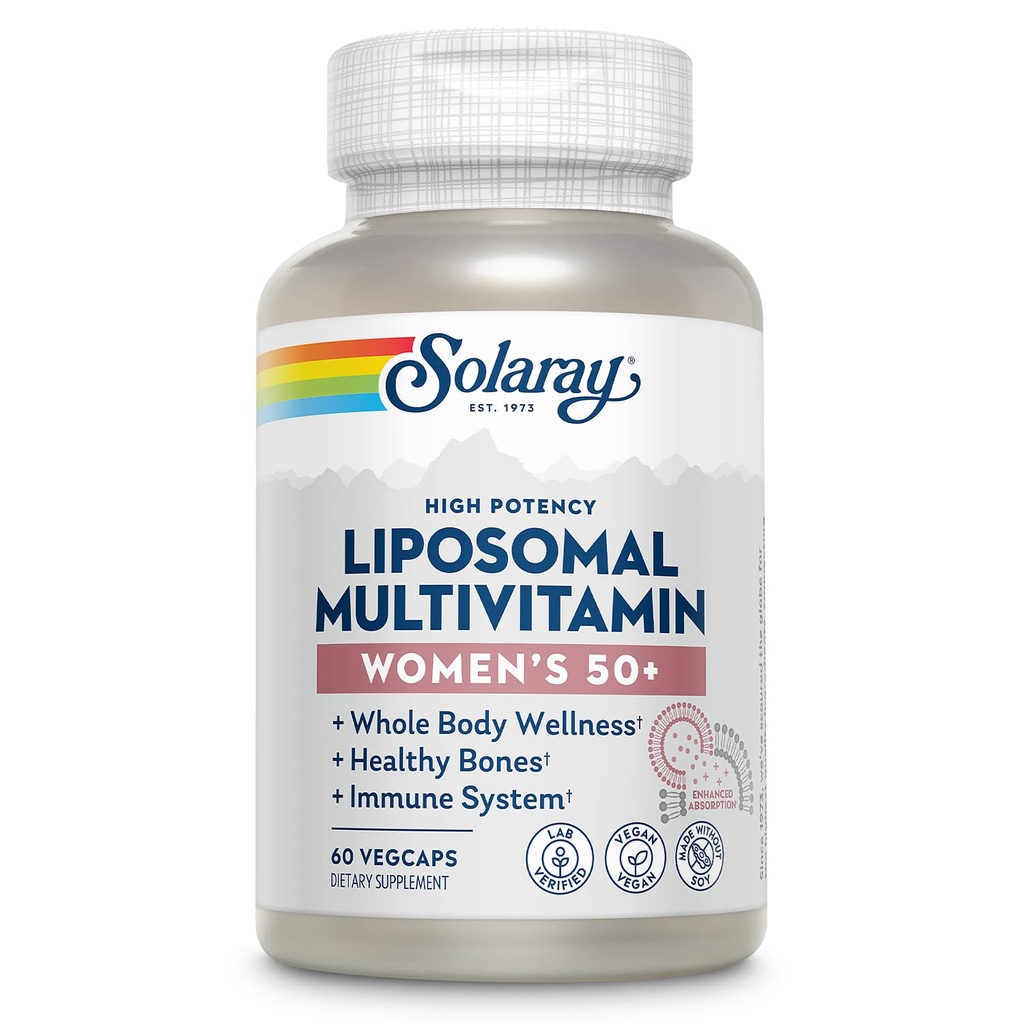 SOLARAY Liposomal Multivitamin for kvinner 50 Plus, Forbedret absorpsjon med jern, vitamin D, vitamin C, B12, Biotin og mer, Immunstøtte og bein helse, Vegan, 30 Services, 60 Vegkaps