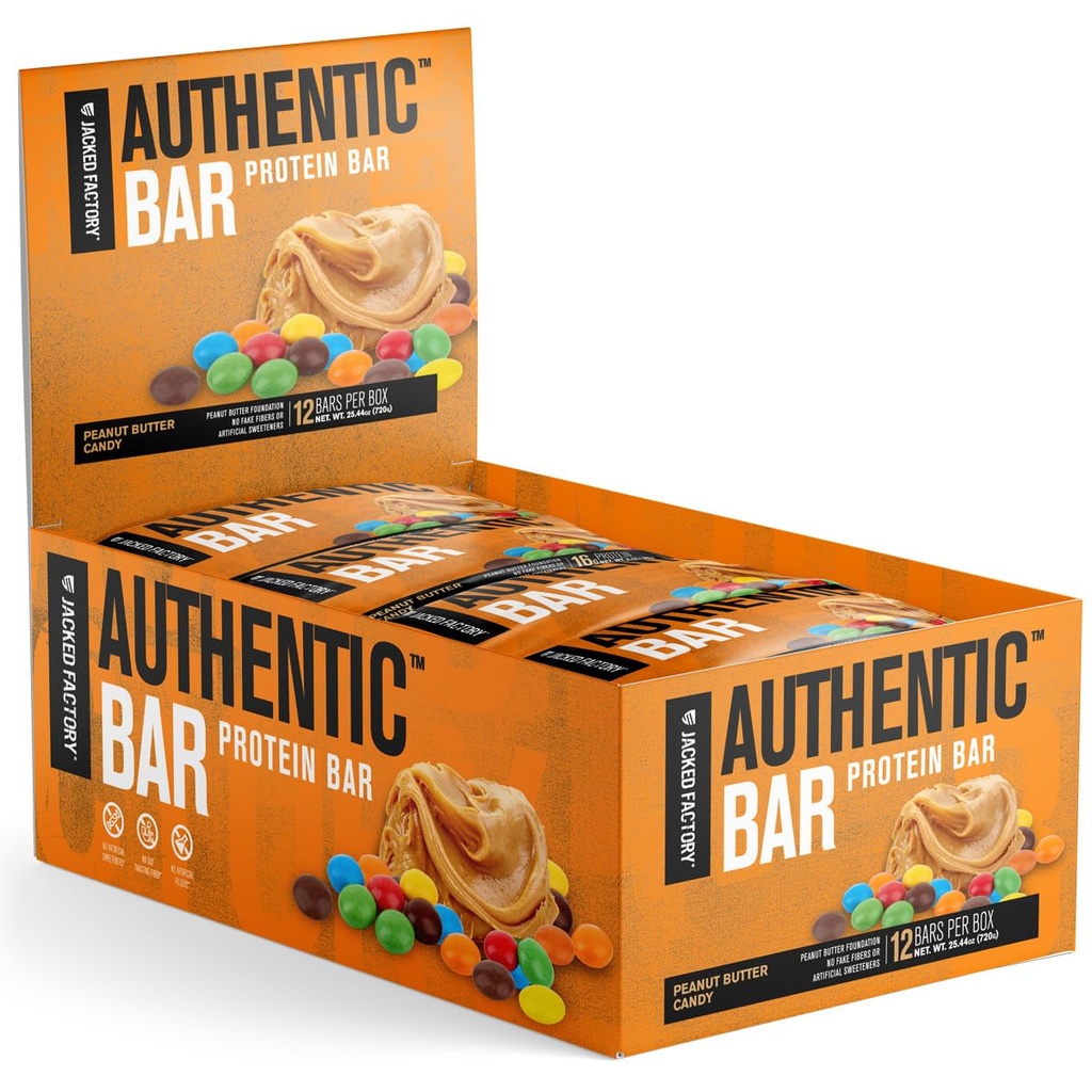 Jakket fabrikk Autentisk Bar Peanut Butter Candy Protein Bars - Tastig Måltid Erstatning Energi Bars m/ 16g Whey Protein Isolate, Naturlig Sukker fra ren honning, sunn fett - 12 Pack