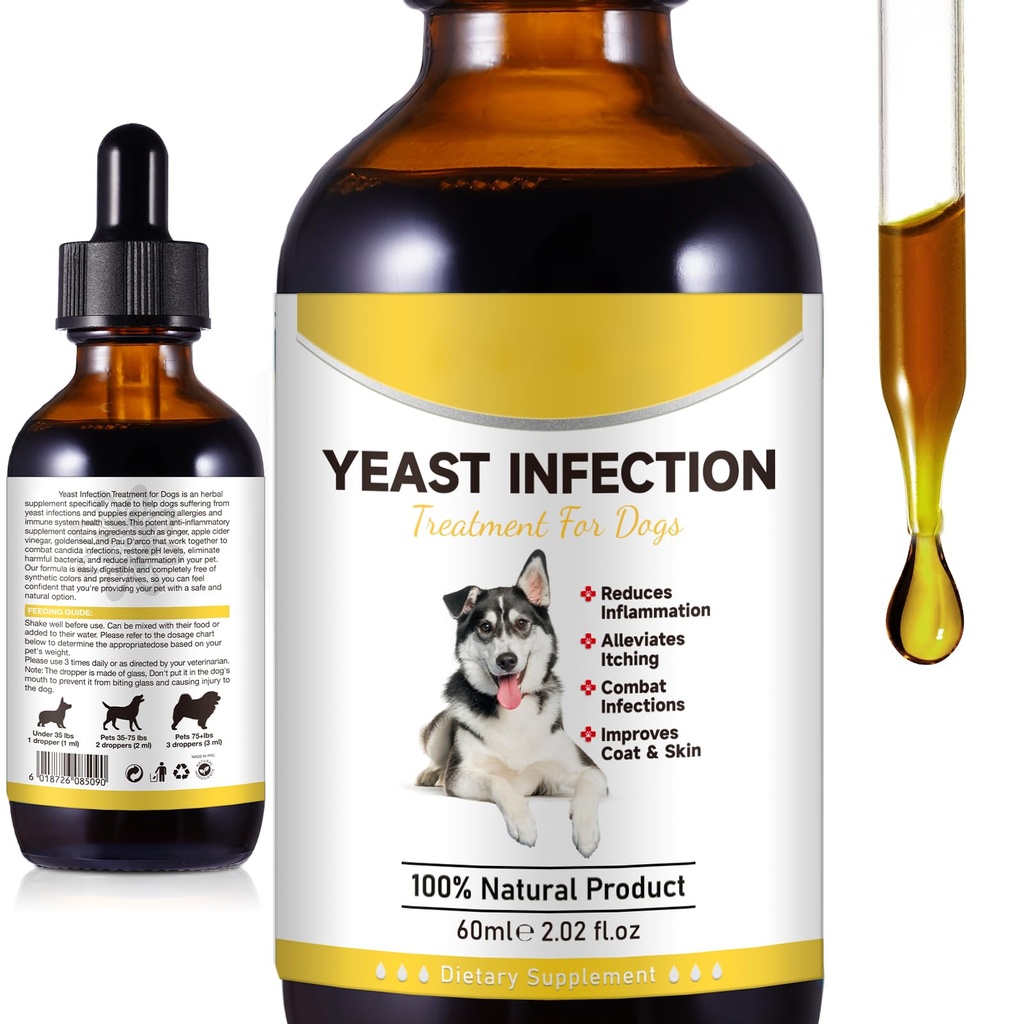 Naturlig Yeast Infeksjonsbehandling for hunder, hundeøreinfeksjon behandling, hundallergi lindring, hjelper til å støtte kløe relief, inflammasjon Relief & mer, øreinfeksjon behandling for hunder - 2 fl oz
