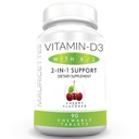 Mauricettes Chewable Vitamin D3 med K2 – 2-i-1 Bein og hjerte helse støtte – Immun Booster – Naturlig Cherry Flavor – 90 tabletter for voksne og barn