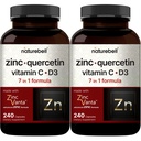 NatureBell Zinc Quercetin med vitamin C & D3,  480 Kapsler (2 pakke) Quercetin 1000 mg + Zinc 50mg + vitamin C 250mg + vitamin D3 5000 IU | i-1 Avansert immun- og Lungestøtte | ZincVanta Formula