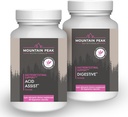 Fjelltopp Ernæringsmidler Acid Assist & Digestiv Support Combo Pack - Gastrointestinal og Digestive Helse - Enzymer, Probiotika og Næringsmiddel Support - 90 Vegetariske kapsler Hver