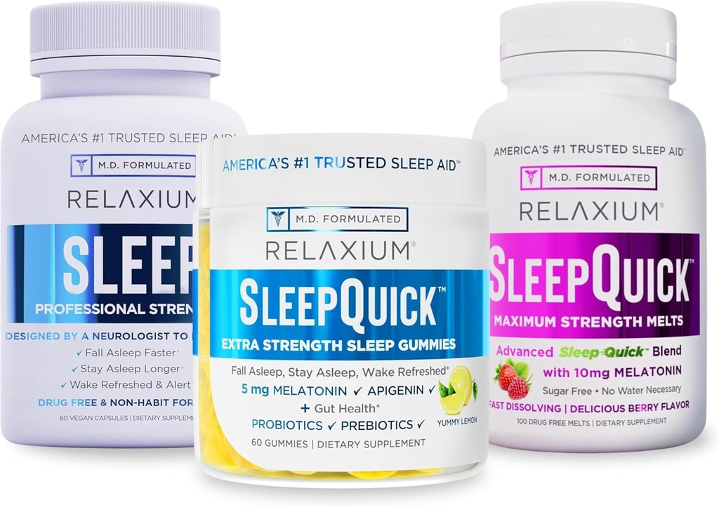 Sleepium Sleep | 60 Capsule + Sover Quick Melts + Gummies (Family Pack Sleep Bundle)