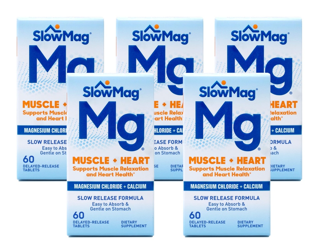 Langsom Mag Mag Mag Magnesium Klorid og kalsium, 60 tabletter hver (verdipakke med 5)