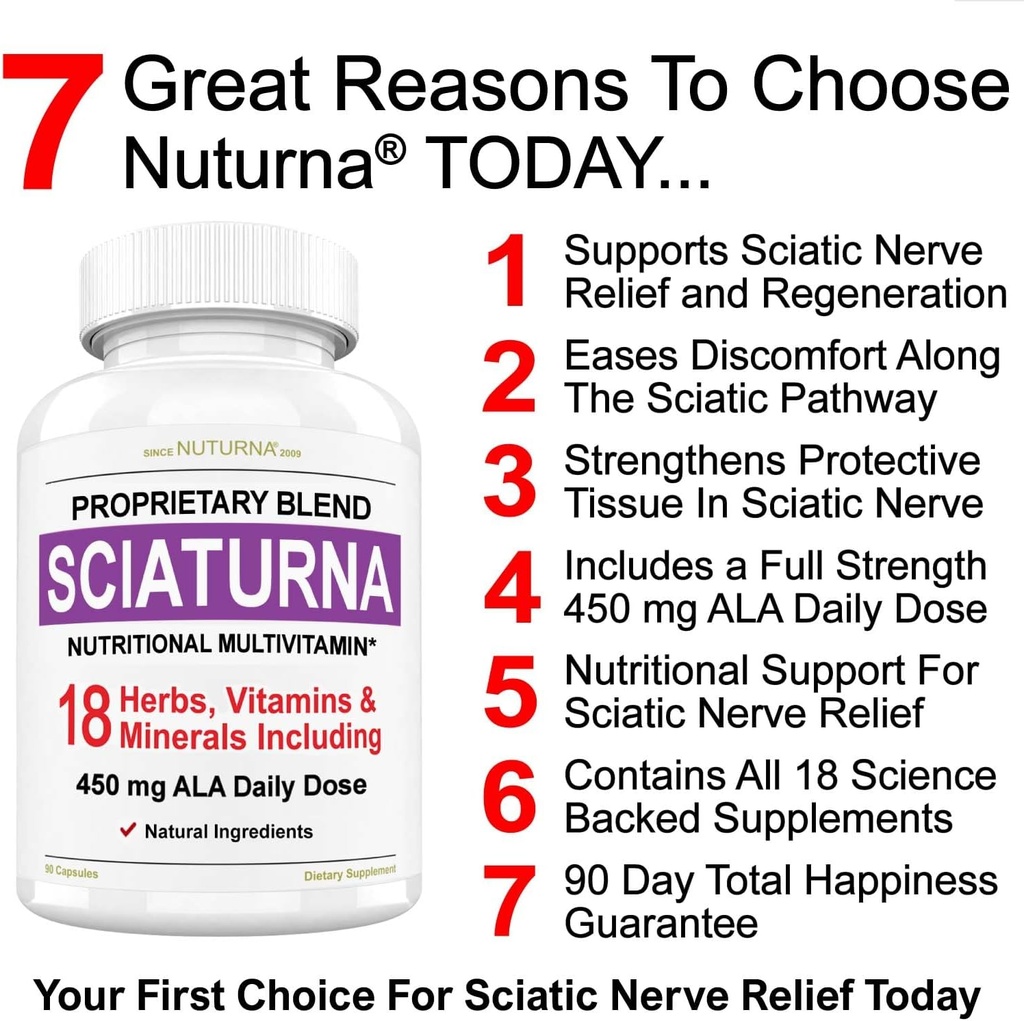 Sciatisk Nerve Relief støtte Supplement med 450 mg Alfa Lipoic Acid - 18 i 1 Super Formula for nedre rygg, Hip, Lumbar, Thigh, Ben, Fot - Best naturlige Sciatic Nerve Relief Support - 90 Kapsler