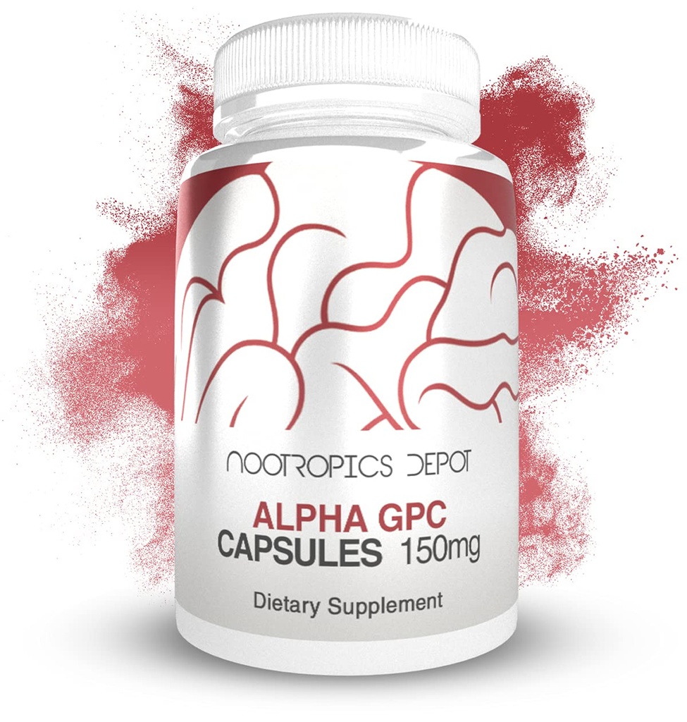 Nootropics Depot Alpha GPC Capsules | 150 mg | 60 greve | Choline Supplement | Brain Health Supplement | Støtter sunn hjernefunksjon | Forbedre kognisjon, minne + fokus