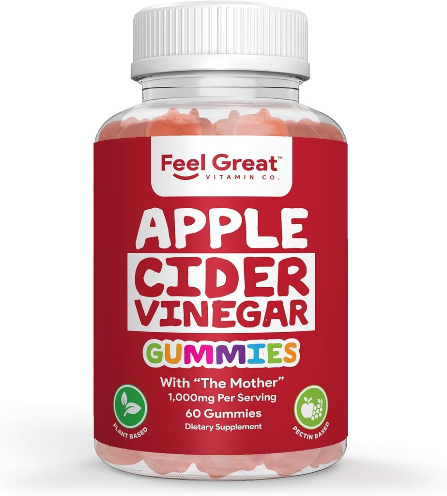 Feel Great vitaminer Apple Cider Vinegar Gummies – ACV med moren for digestiv støtte og daglig velvære – Vegansk, ikke-GMO, 60 Gummies
