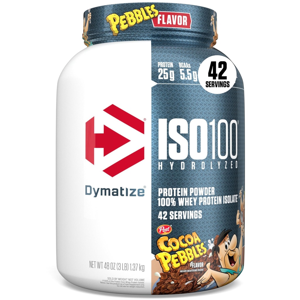 Dymatize x Cocoa Pebbles ISO100 Whey Protein pulverisolat, 25g protein, 5,5 g BCAA, 120 Cal., Glutenfri, 1g fett, 1g sukker, 2g karbohydrat (42 serveringer)