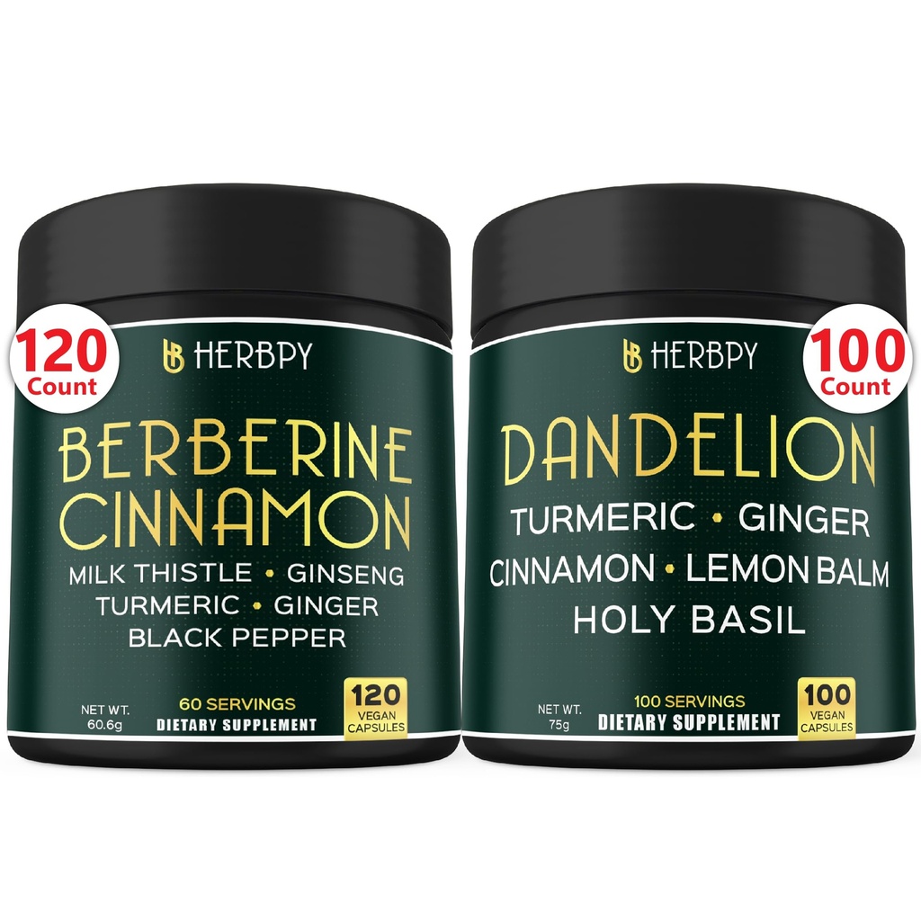 Bundle 7in1 Berberine HCl & 6in1 Dandelion Supplement - Støtte Immun, Digestion og hjerte helse