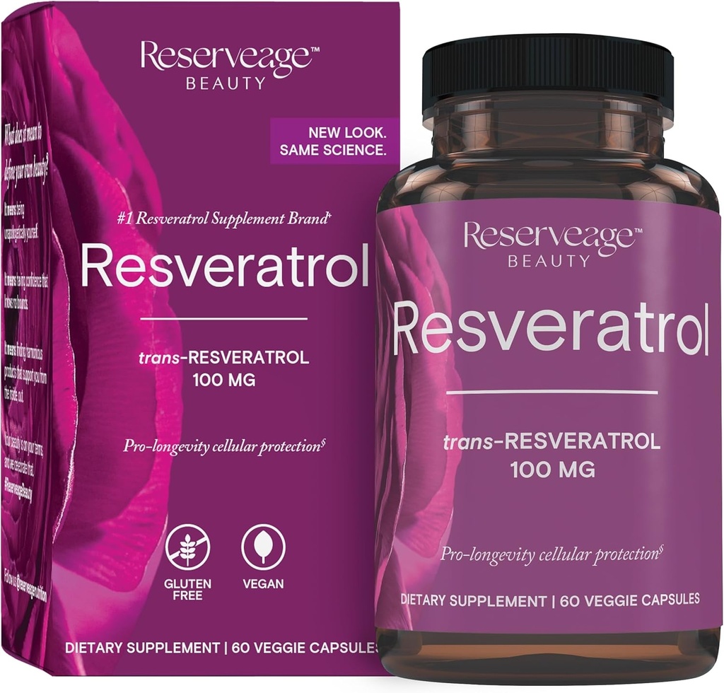 Reservering Skjønnhet, Resveratrol 100 mg, Antioksidant Supplement for hjerte og cellulære helse, støtter sunn aldring og immunsystem, Paleo, Keto, 60 kapsler (60 Serveringer)
