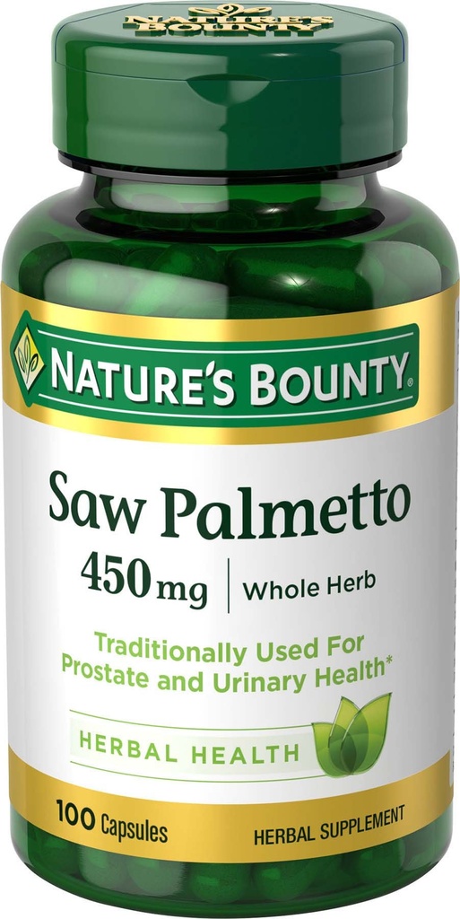 Naturens Bounty så Palmetto, Herbal helse supplement, prostata og urin helse, 450 mg, 100 kapsler