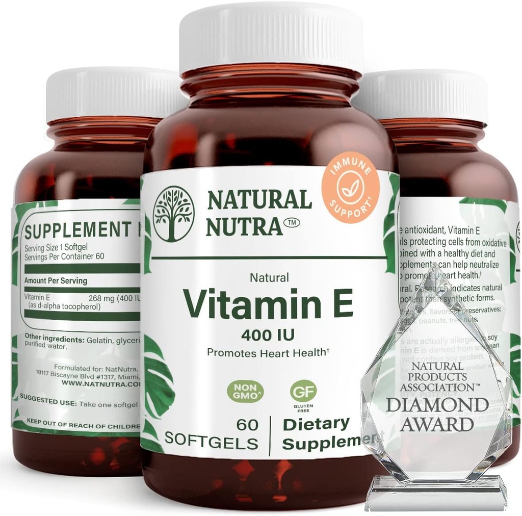 Naturlig Nutra Vitamin E 400 IE Supplement, Enrich Helse Næringsstoffer, fremmer hud helse, Forbedre hår og negler vekst, støtter kroppen fettnivå, hjelper hjerte helse og beskytter hud tekstur, 60 myke geler