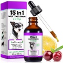 Hunde Multivitamin,15 i 1 Hunde Multivitamin flytende dråper Kosttilskudd, Hundevitaminer for hjertehelse, Bein, Joint, Hud og Coat, Bladder, Immunsystem Støtte 60 ml