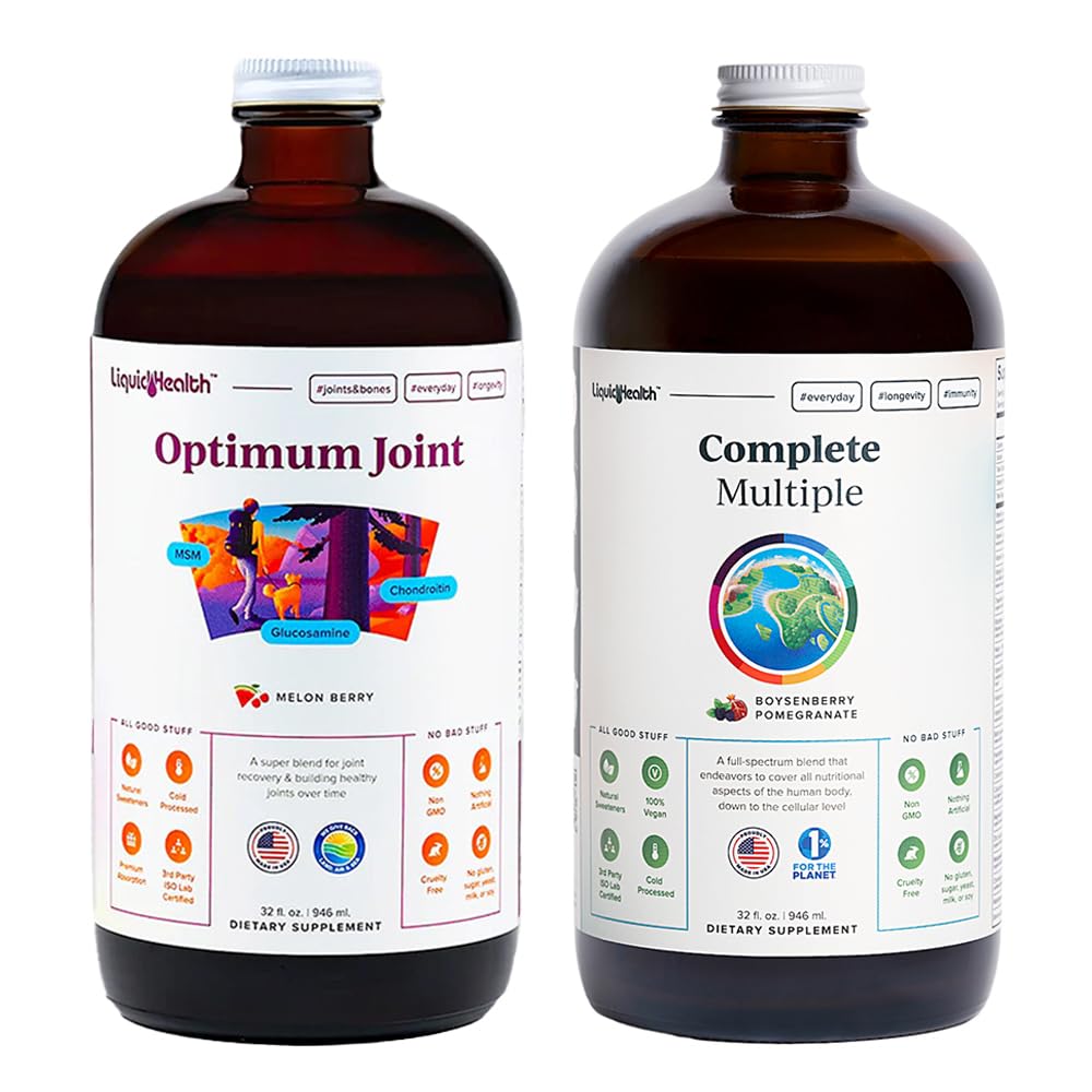 LIQUIDHEALTH Optimum Joint Glucosamine Chondroitin Supplement og komplett Multiple Daily Multivitamin Bundle for menn og kvinner - Immunstøtte, Bone Joint Health, Hele mat - USA laget, Vegan, Ikke-GMO