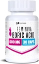 Healthfare Feminiva Boric Acid Vaginal Suppositories | 30 greve | 600mg | Intimere helsestøtte | 100% ren | laget i USA