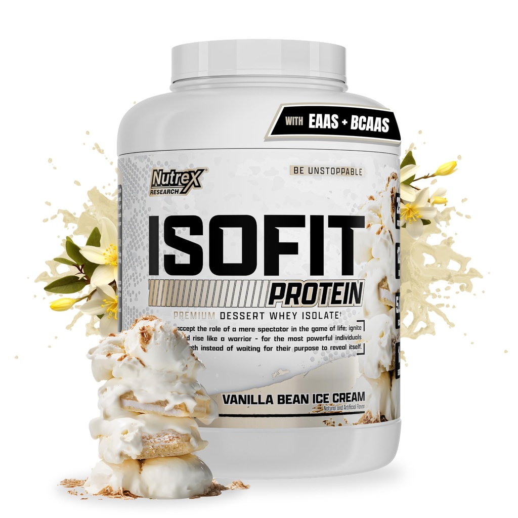 Nutrex forskning IsoFit Whey Protein Powder Instantized 100% Whey Protein Isolate (70 Serveringer, Vanilla Bean Ice Cream)