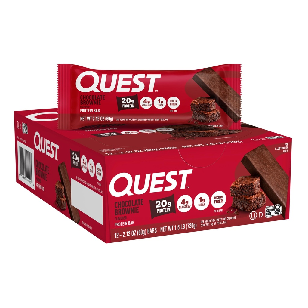 Quest Nutrition Sjokolade Brownie Protein Bar, 20g Protein, 1g Sukker, 4g Netto Karbohydrat, Glutenfri, Glutenfri, 12 greve