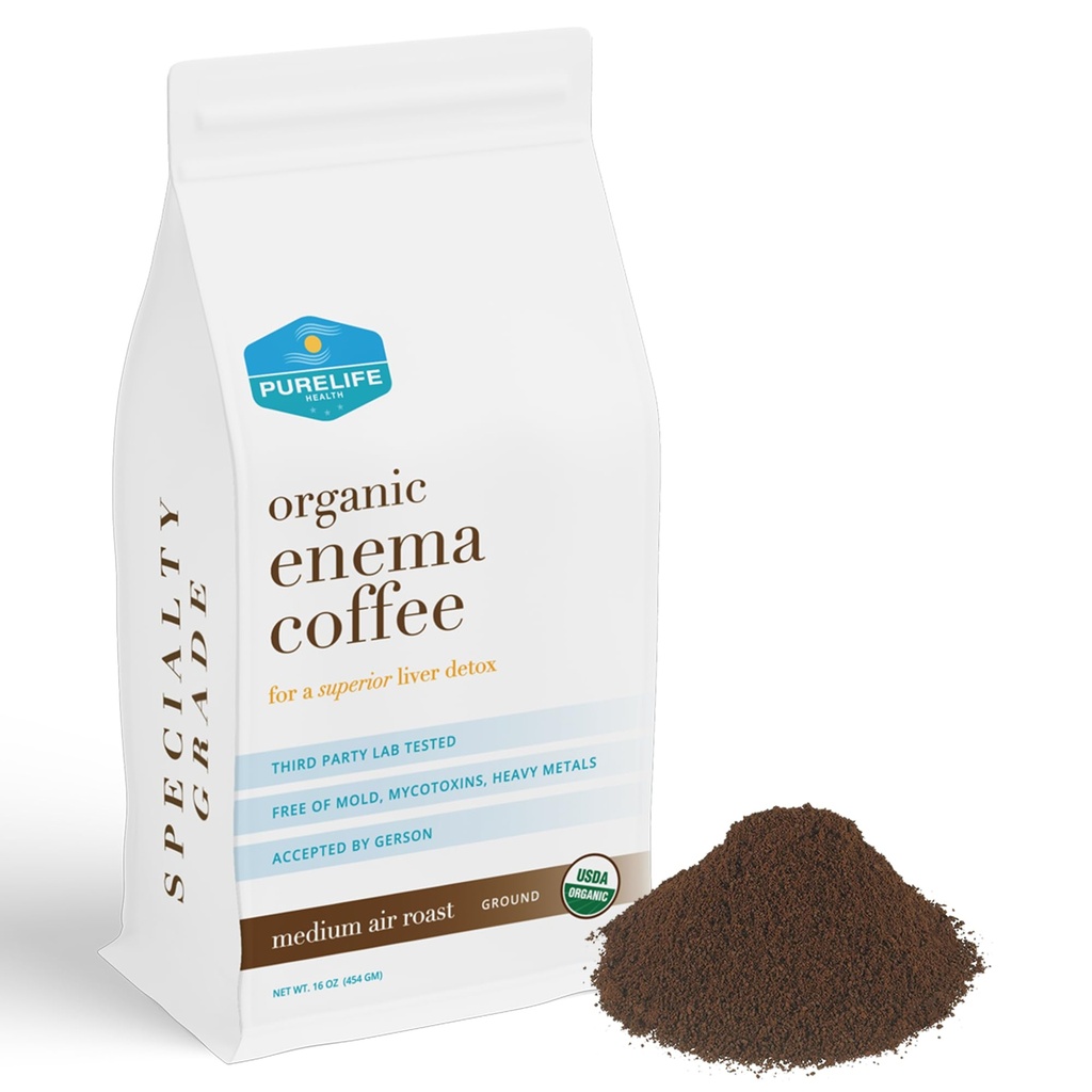 PureLife Enema Kaffe- 1 Lb - Organic Gerson Spesifikasjon - Ground - Mold & Fungus Gratis - Air Roasted Medium / Levert fersk-amerikansk eid og i drift siden 2012