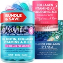 MAREE Bundle - vitamin B1 Thiamin Gummies, Lip Mask, Under Øyegels - A, E, D, C vitaminer - Kollagen & Hyaluronsyre - Kompleks for huden, negler, hår - Maske for tørre lepper - Gels for Puffy Eyes