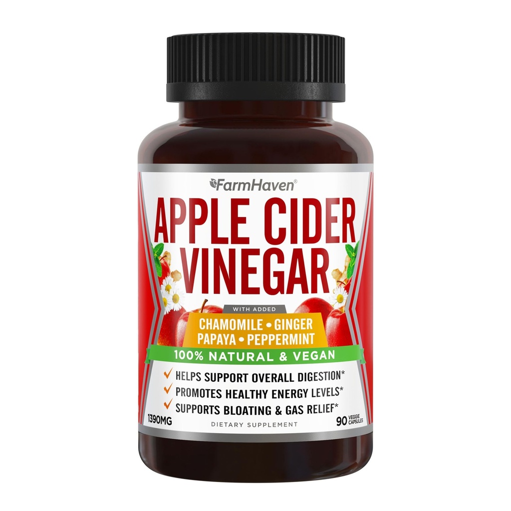 Apple Cider Vinegar Capsules Med Ginger, Papaya & Kamille | 1390mg | Forbedrer Digestion, Energi, Immunitet | Sootes Gas & Bleating problemer | Som Med Mor | Ikke-GMO & 100% Naturlig | 90 Kapsler