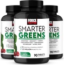 FORCE FACTOR Smartere Grønne Tabletter, 3-Pack, Grønn Supplement med 25+ Superfoods og antioksidanter for å forbedre digestion, redusere stress, styrke immuniteten og støttemetabolisme, 270 tabletter