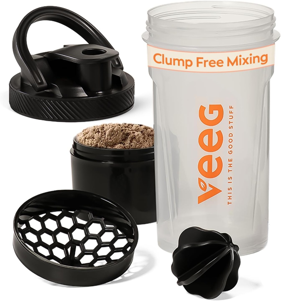 Veeg Shaker flasker for proteinblandinger, proteinshake flaske med blanding ball, stamme, lagringsrom. 24 oz treningsstudio shaker flaske, Flip Top Lid, bære håndtak. BPA-fri, Lekksikker, Oppvaskmaskin trygt.