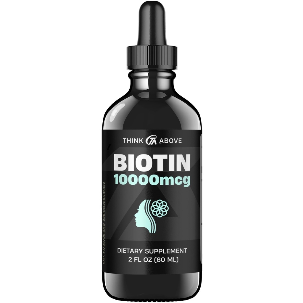 Liquid Biotin 10.000 mcg med vitamin C – høy styrke hår, hud og negl støtte – rask absorpsjon Biotin drops – 60 dagers forsyning – 2 oz