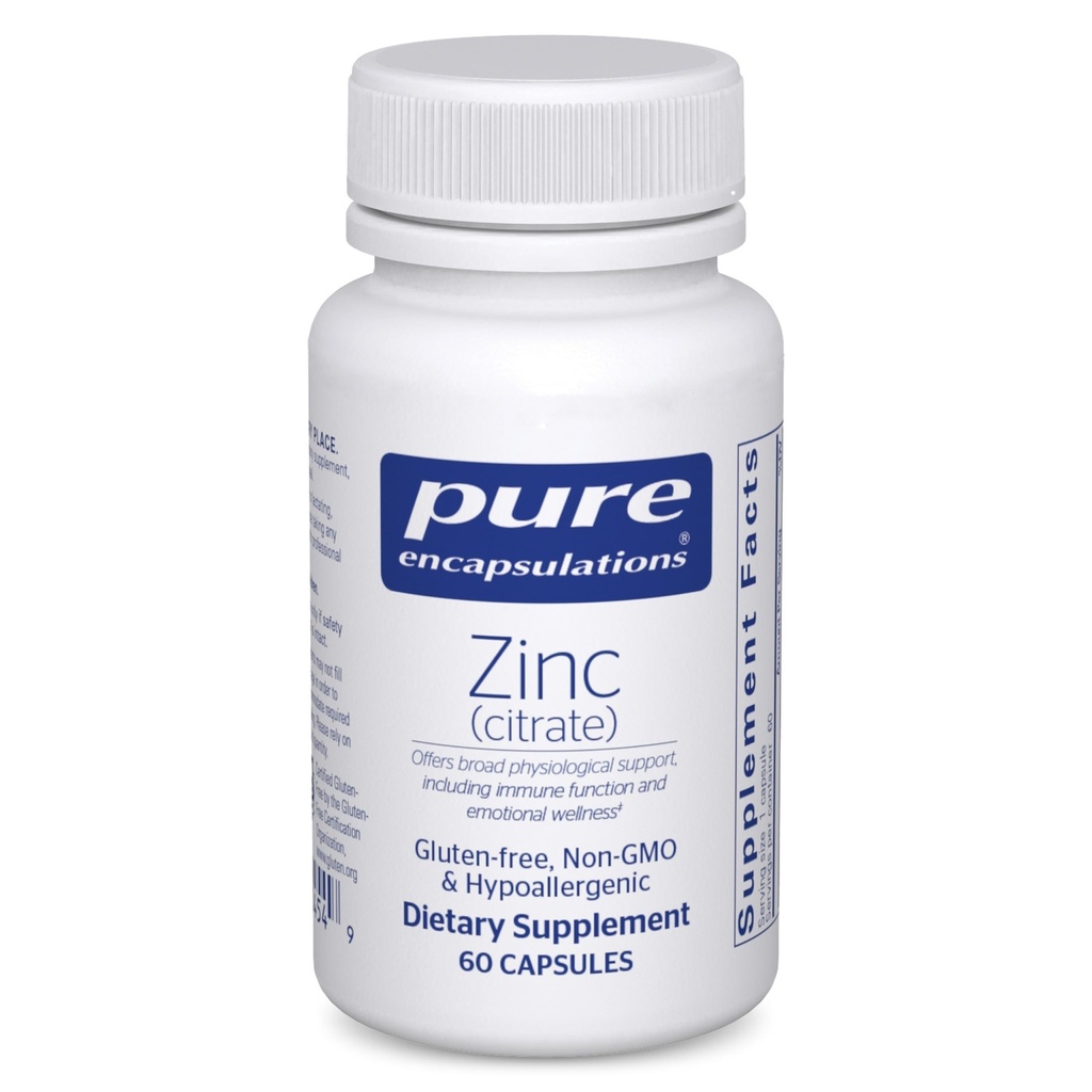 Ren innkapslinger sink (Citrate) - for immunsystem, utvinning og metabolisme* - Mineral Supplement med enzymer - høy absorberbar sink - Vegan & ikke-GMO - 60 kapsler