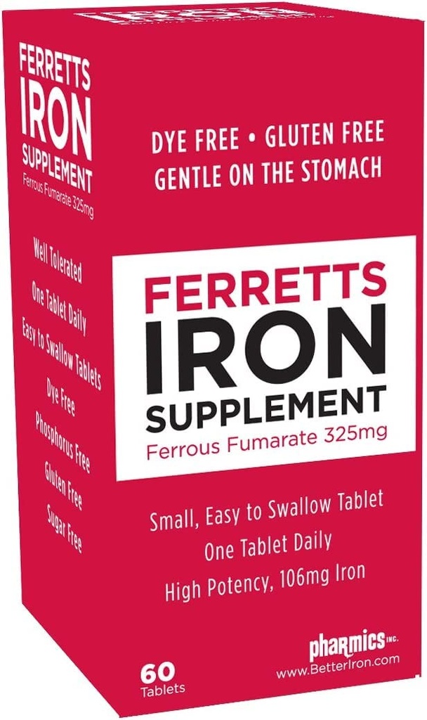 Jerntabletter 325 mg Ferrous Fumarate 4 Pack (240 Totalt)